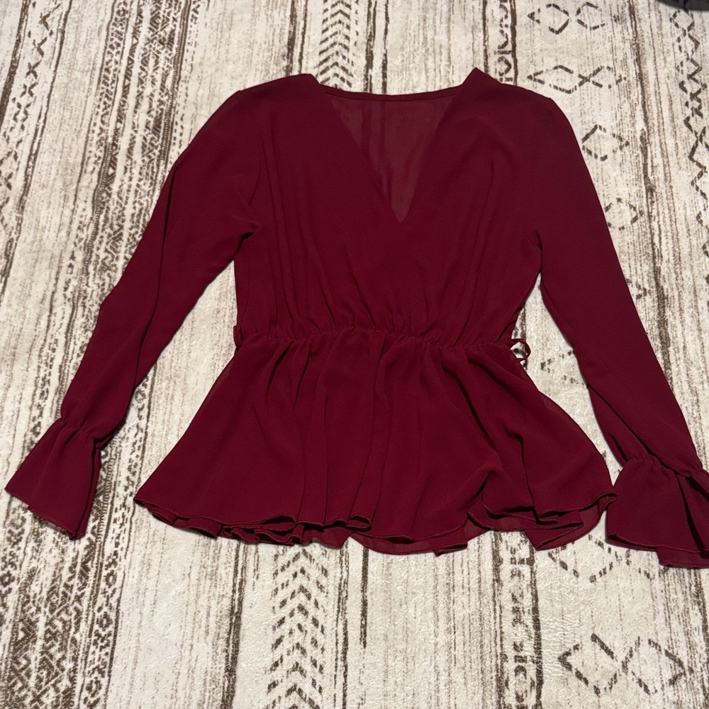Elegant Burgundy V-Neck Blouse